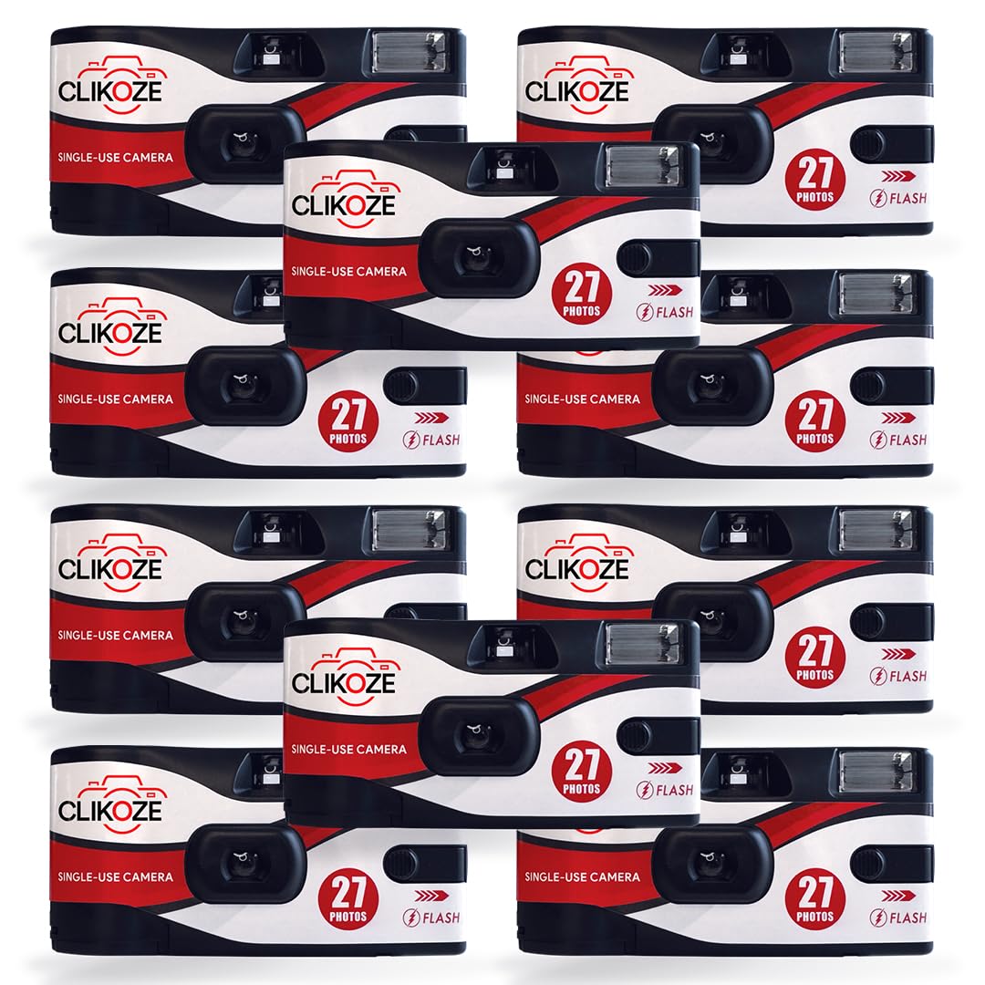 Clikoze Disposable Camera with 27 Exposures - Ultramax ISO 400 35mm Single-Use Film Camera with Flash (10 Disposable Cameras)