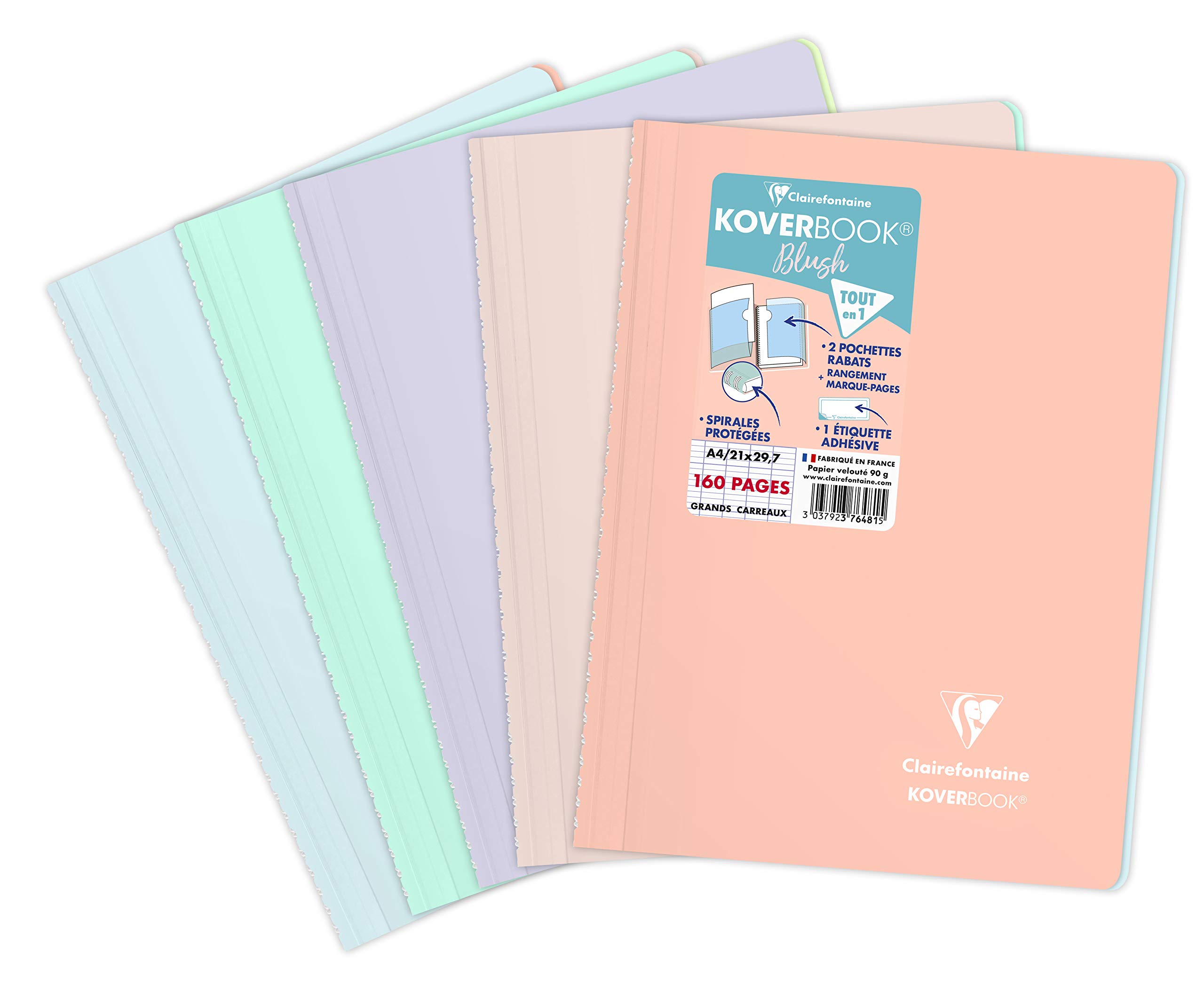 Clairefontaine 376481C One Koverbook Blush Spiral Notebook - A4 21x29,7 cm - 160 Seyes Ruled Pages - White Paper 90 g - Opaque Polypro Cover Random Colour