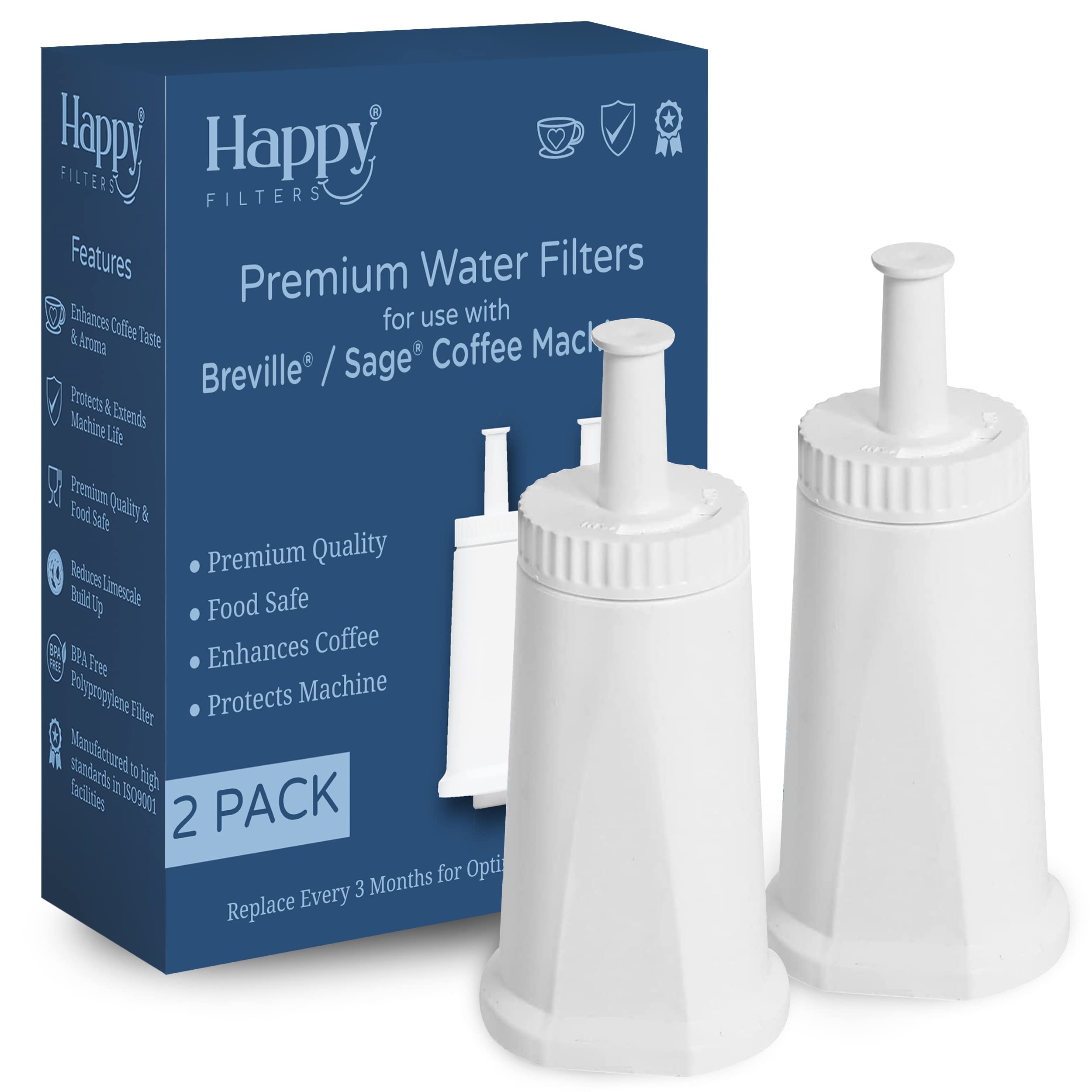 2 x Water Filters for UK Sage Coffee Machines | Happy Filters | Barista, Oracle, Dual Boiler, Bambino, Duo-Temp, Touch, Impress, Jet | Compatible with Select SES/BES Models