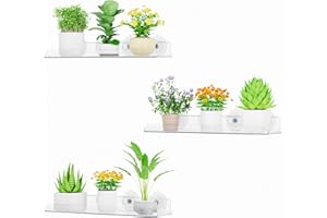 Lifewit Window Plant Floating Shelves 15 x 4 inch, 3 Pack Acrylic Suction Cup Shelf, Window Sill Extender for Indoor Succulen