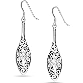 LeCalla 925 Sterling Silver Filigree Dangle Drop Earrings | Lightweight Antique Balinese Teardrop Dangle Drop Earring for Women