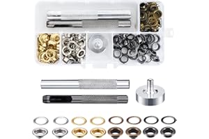 Kioiner 6 mm Grommet Kit, 200 Sets Metal Grommets Eyelets with 3 Pcs Install Tool and Storage Box for Fabric Canvas Curtain L