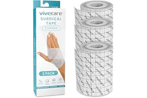 VIVE CARE ViveCare Soft Cloth Surgical Tape 2" x 10 Yards (3 Rolls) - Hypoallergenic Medical Paper Tape for Wound Care - First Aid Kit Supplies for Wound Dressing - Latex-Free Breathable Tape Gauze