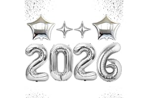 HIPARTY Upgraded, 42in Large 2026 Balloons Numbers, with 4pcs Star Balloon and Accessories (3D Premium Aluminum Foil) Ideal New Years Eve Balloons Decorations, for New Years Eve Party Supplies 2026, Silver