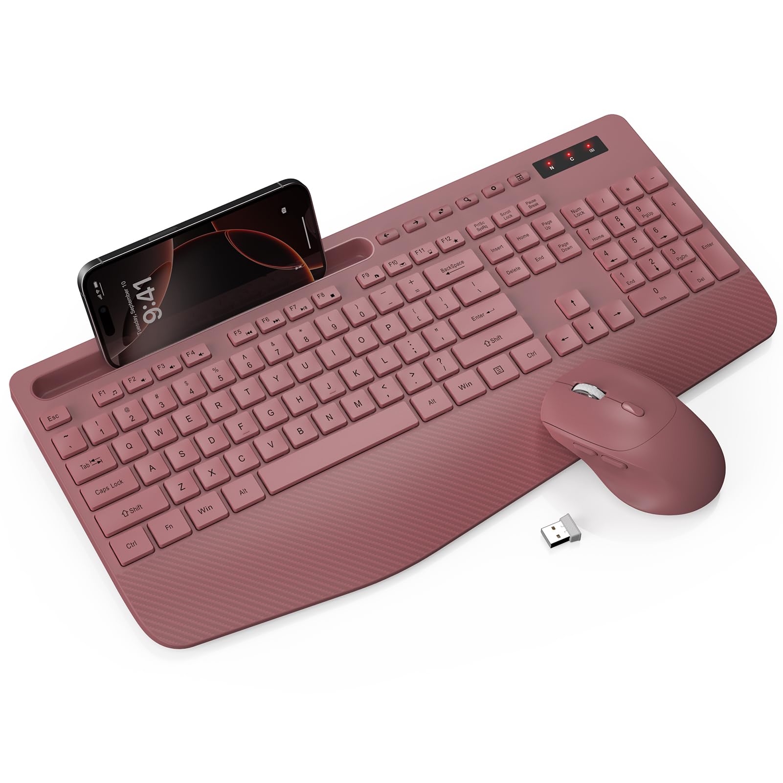 Photo 1 of Wireless Keyboard and Mouse Combo - Full-Sized Ergonomic Keyboard with Wrist Rest, Phone Holder, Sleep Mode, Silent 2.4GHz Cordless Keyboard Mouse Combo for Computer, Laptop, PC, Mac, Windows