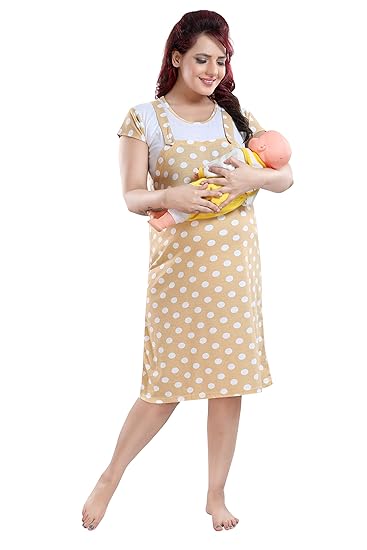 Printed Cotton Feeding/Maternity/Nursing Nighty Yellow