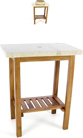 Divero Waschtisch Teakholz Mit Natursteinplatte Marmor Creme Badmobel Unikat Stein Poliert Amazon De Garten