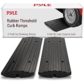 Pyle Car Vehicle Curbside Driveway Ramp - 4ft Heavy Duty Rubber Threshold Bridge Tracks Curb Ramps, 2 Pieces Set (for Car, Truck, Scooter, Bike, Motorcycle, Wheelchair Mobility), Black
