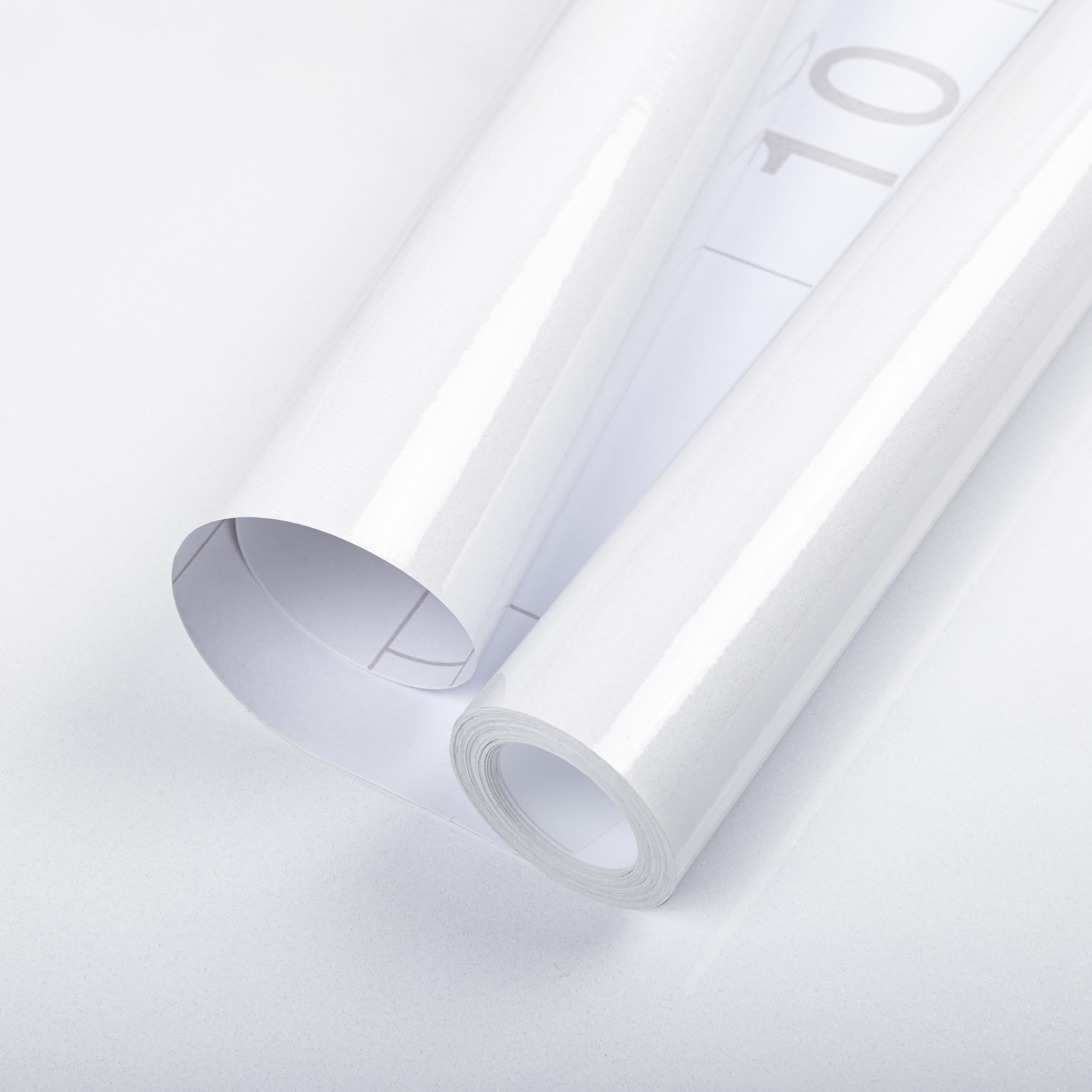 Hode White High Gloss Vinyl Wrap for Furniture, Waterproof Sticky Back Plastic Roll Peel and Stick Self Adhesive Wallpaper, Contact Paper for Kitchen Worktops Vinyl Covering Glittery 60cmx5m