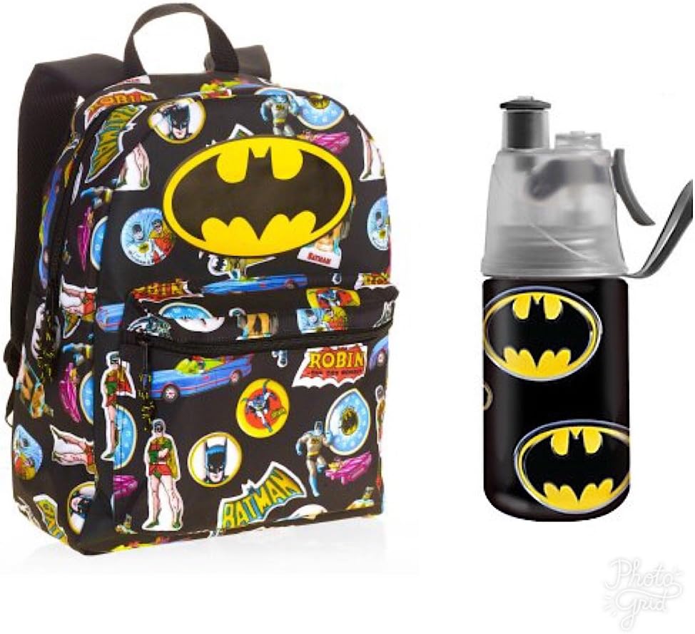 DC Comics Batman Kids Backpack and Water Bottle School Set