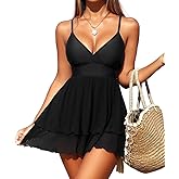 Smismivo Women One Piece Swim Dress Tummy Control Swimsuit with Skirt Slimming Mesh Sheer Swimdress Modest Bathing Suit 2025