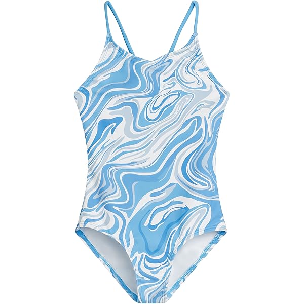 Kanu Surf Girls' Bali Beach Sport Banded 1-Piece Swimsuit – Geo Print, Crisscross Straps, Lined