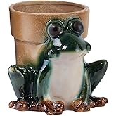Creative Co-Op Stoneware Frog Planter, Green