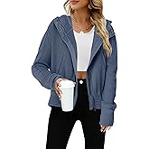 Yanekop Cropped Zip Up Hoodie Women Waffle Knit Fall Jackets Casual Corduroy Jacket 2025 Fall Outfits with Pockets