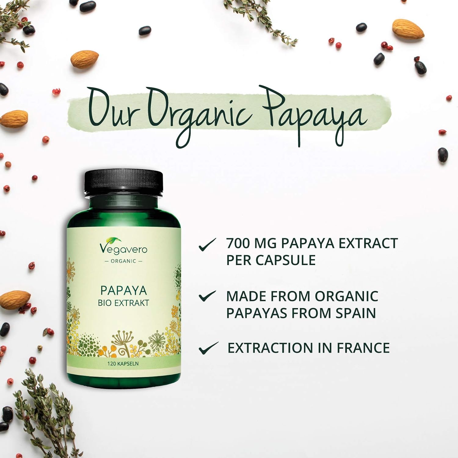Vegavero Organic Papaya Extract, 120 count (Pack of 1) - Image 4