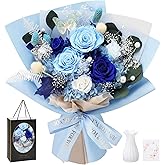 Casaido Preserved Flowers for Delivery, 6 Blue Roses Bouquet, Birthday Gifts for Women, Christmas Rose Gifts for Mom Wife Girlfriend, Forever Real Flowers for Valentines Day Anniversary