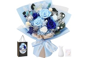 Casaido Preserved Flowers for Delivery, 6 Blue Roses Bouquet, Birthday Gifts for Women, Christmas Rose Gifts for Mom Wife Girlfriend, Forever Real Flowers for Valentines Day Anniversary