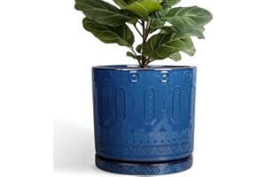 Eightpot 12 Inch Pot for Plants - Ceramic Planter for Indoor Plants Large Plant Pot with Drainage Holes and Saucer Outdoor Flower Pot Decorative Round Planter for Porch Office Decor Blue