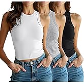 3 Pack Women Sleeveless High Neck Tank Tops Casual Basic Cotton Crop Tops Slim Fit Shirts for Women
