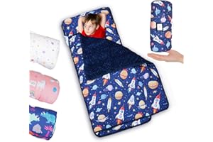 PLYFOU Toddler Sleeping Bag, Spaceship Toddler Nap Mat for Daycare or Preschool, Extra Large Kids Nap Mats with Pillow & Blanket