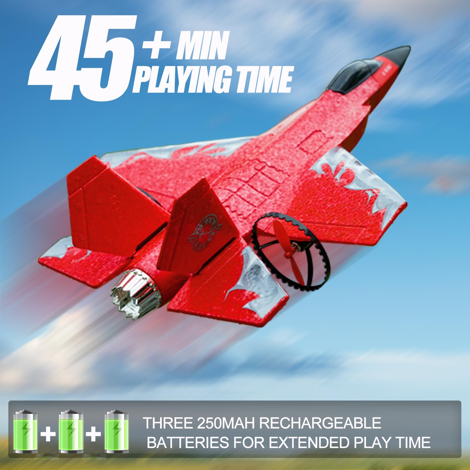 crohorizon RC Plane Flighter Jet Toys for Teen Adult,2 CH Foam Remote Control Airplane for Age Over 14 Years and up,F35 Gravity Gliders Aircraft with 3 Batteries for Beginner Red