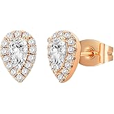 PAVOI 14K Gold Plated 925 Sterling Silver Post Brilliant Round Faux Diamond Halo Earrings - Premium Cubic Zirconia in Rose, White, and Yellow Gold