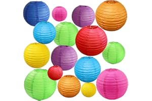 16pcs Colorful Paper Lanterns Multi-Size Hanging Ball Lanterns for Birthday Wedding Bridal Baby Shower Home Office Classroom 