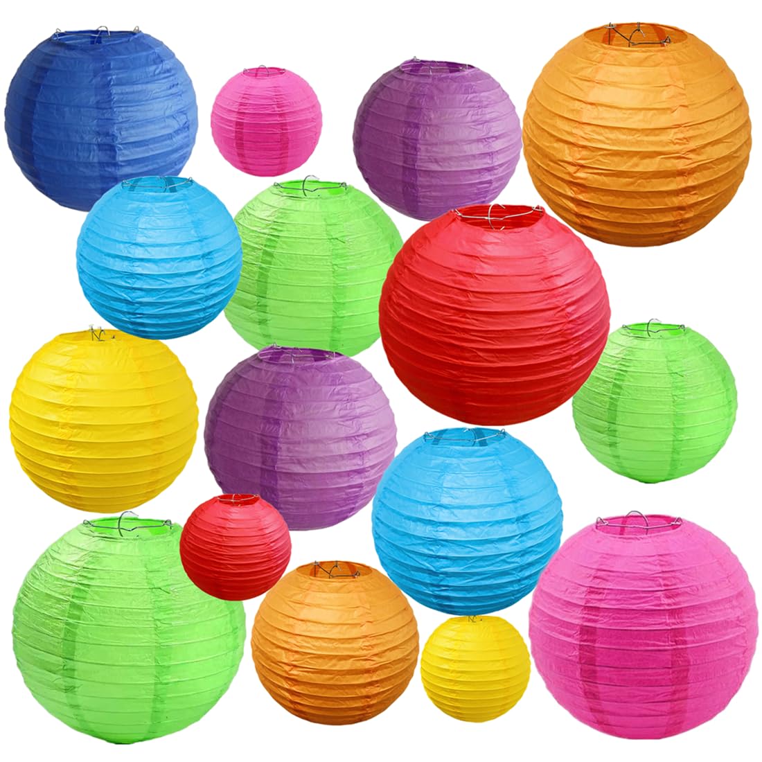 Photo 1 of 16pcs Colorful Paper Lanterns Multi-Size Hanging Ball Lanterns for Birthday Wedding Bridal Baby Shower Home Office Classroom Outdoor Indoor Party Decoration (Size of 4”, 6”, 8 ”, 10”)