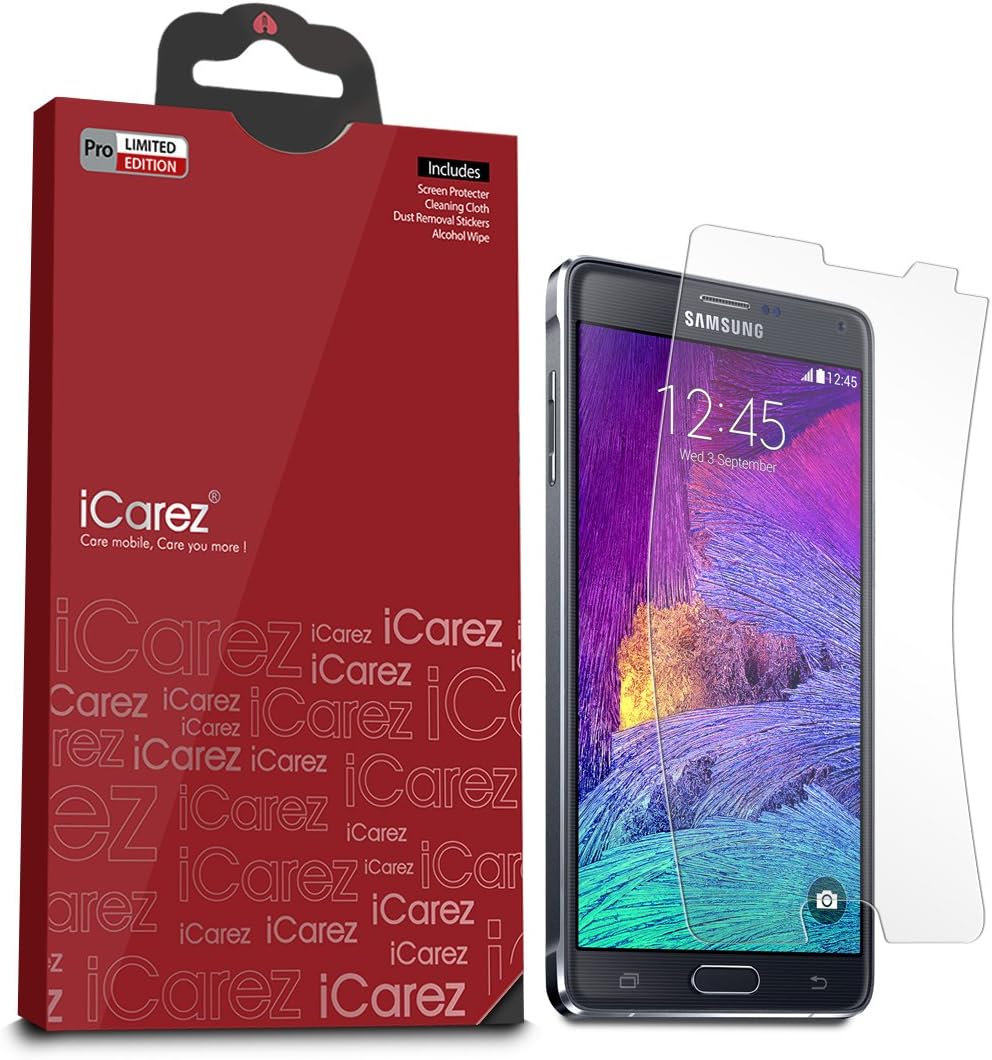 iCarez [0.28MM Glass] Screen Protector for Samsung Galaxy Note 4 (only for White Color Note4) Easy Install with Lifetime Replacement Warranty [1-Pack,0.28mm] - Retail Packaging
