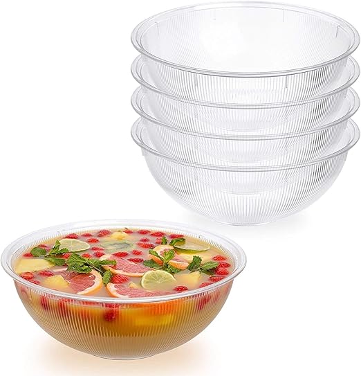 Pack of 4 Elegant Large Reusable Plastic Serving Bowls 4500ml Ridged