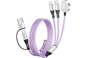 JOGRYTECE Travel Essentials, 3 in 2 USB A/C Cable to iPhone 17 Charger/Apple Watch Charger/Lightning, Braided Multi Charging Cable Cord, RV Camping Essentials, Designed for iWatch Series & iPhone17-11/iPad-5FT