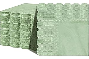 100pcs Sage Green Paper Napkins with Scalloped Edges 5x5 Cocktail Napkins Disposable Dessert Luncheon Napkins for Easter Holi