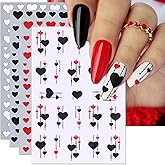 IDDFEVE Valentine's Day Nail Art Stickers - Sexy Red Black Heart Nail Decals, Self-Adhesive White Love for DIY 3D Nail Supplies Decoration (4 Sheets)