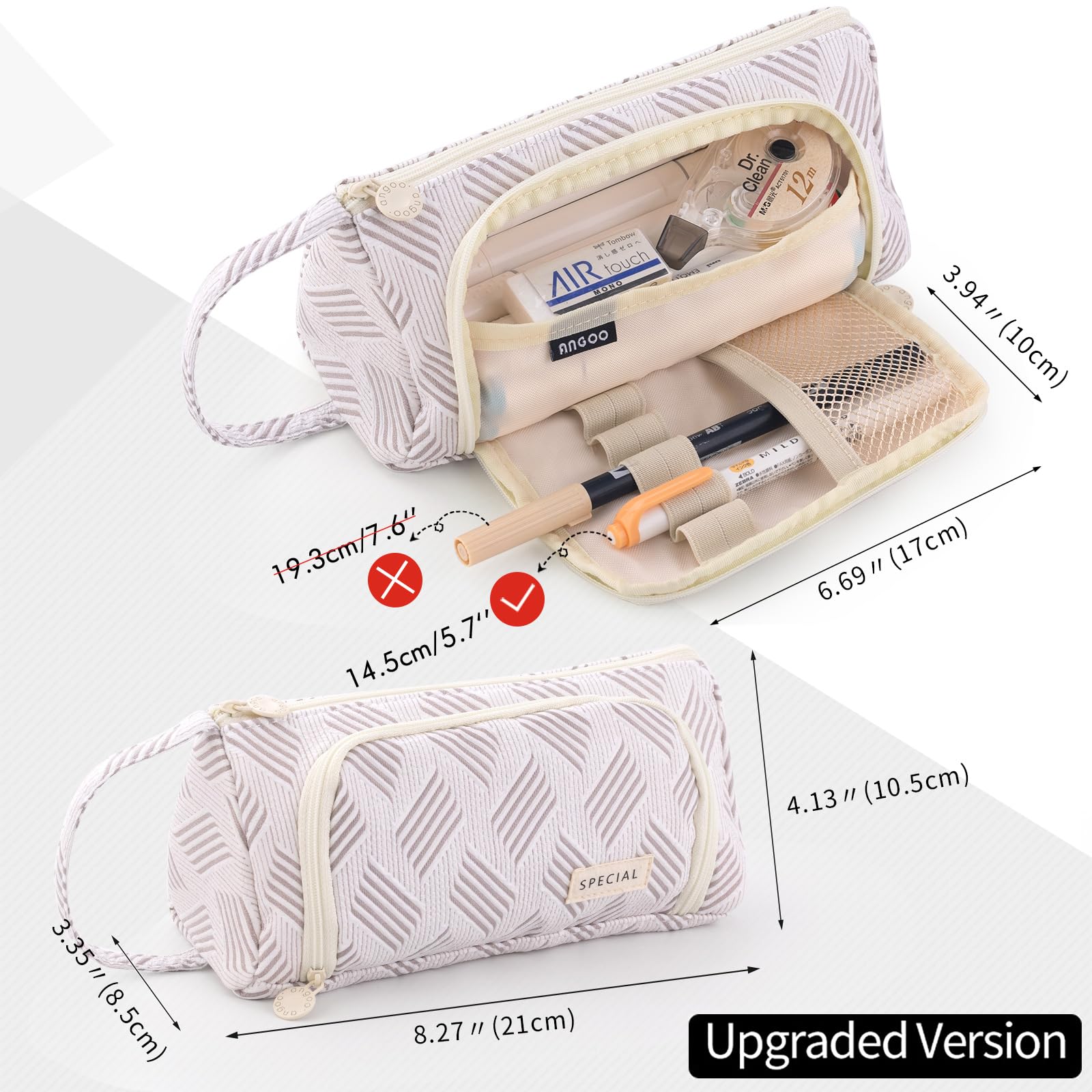 EASTHILL Large Capacity Pencil Case Pouch School Supplies, Aesthetic Stationery Pen Case Bag for Girls Women-Khaki A