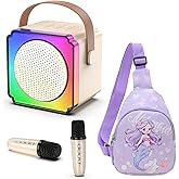 Mini Karaoke Machine with 2 Wireless Microphones, Birthday Gifts for Kids, Adults, Girls Boys Birthday Easter Toys, Age 3-12+ Year Olds, Portable Bluetooth Speaker, 1 Bag, for Singing Party (White)