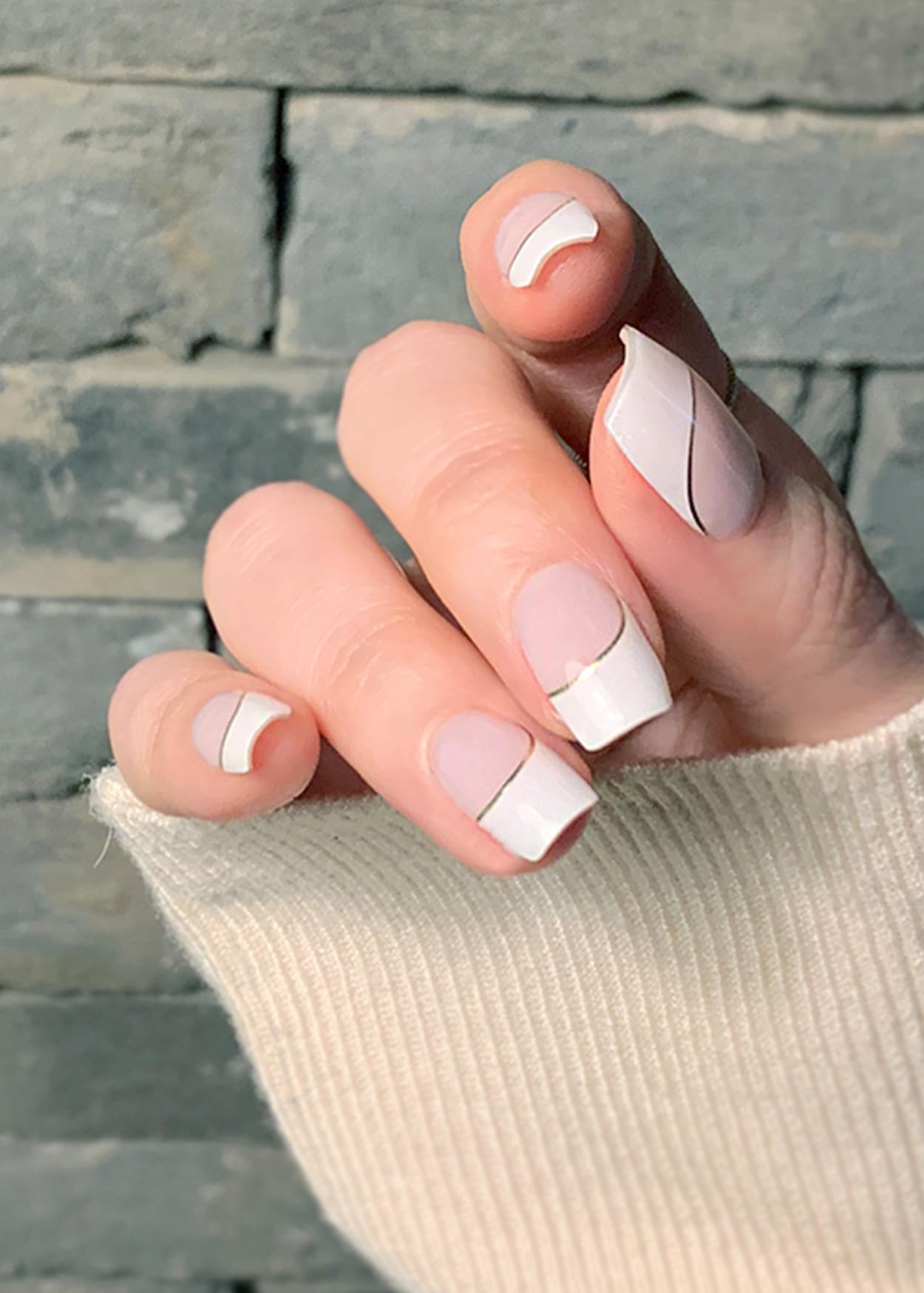 ohora Semi Cured Gel Nail Strips (N Sylph) - White, French, Works with Any UV/LED Lamps, Salon-Quality, Long Lasting, Easy to Apply & Remove - Includes 2 Prep Pads, Nail File & Wooden Stick - Image 4