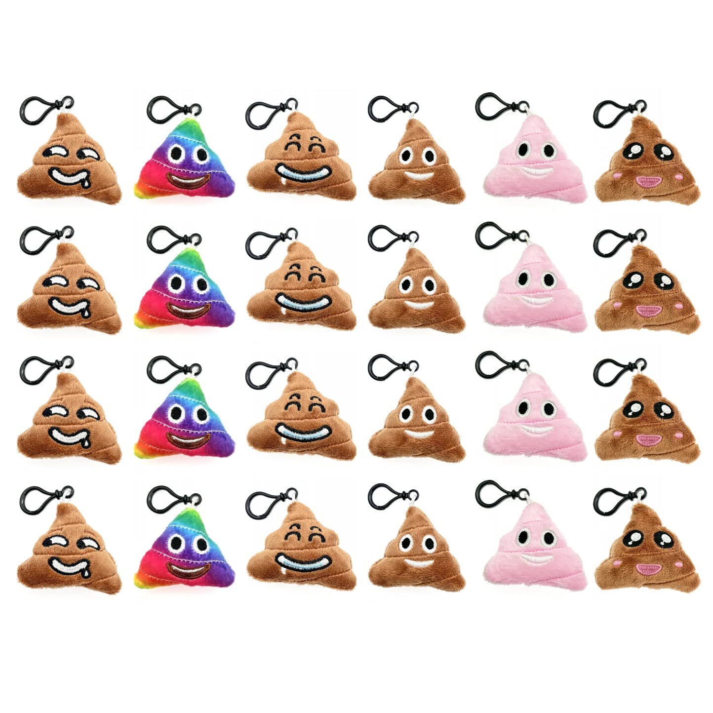 JZK 24 Pcs Mini poo Emoticon Plush Toy 5cm poo Keychain Keyring for Children Kids for Party Bag Fillers, kids Birthday Party gift favours