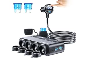 HURMAI Cigarette Lighter Splitter Adapter 216W 4 Socket Heavy Duty Truck Car USB Chager Multi Port with PD30W/QC3.0 Charge USB C 12V/24V Independent Switches & Dust Cover & Waterproof for Car Devices