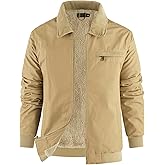 Flygo Mens Sherpa Lined Detroit Jacket Winter Warm Fleece Coat Waxed Washed Canvas Rugged Waterproof Jackets