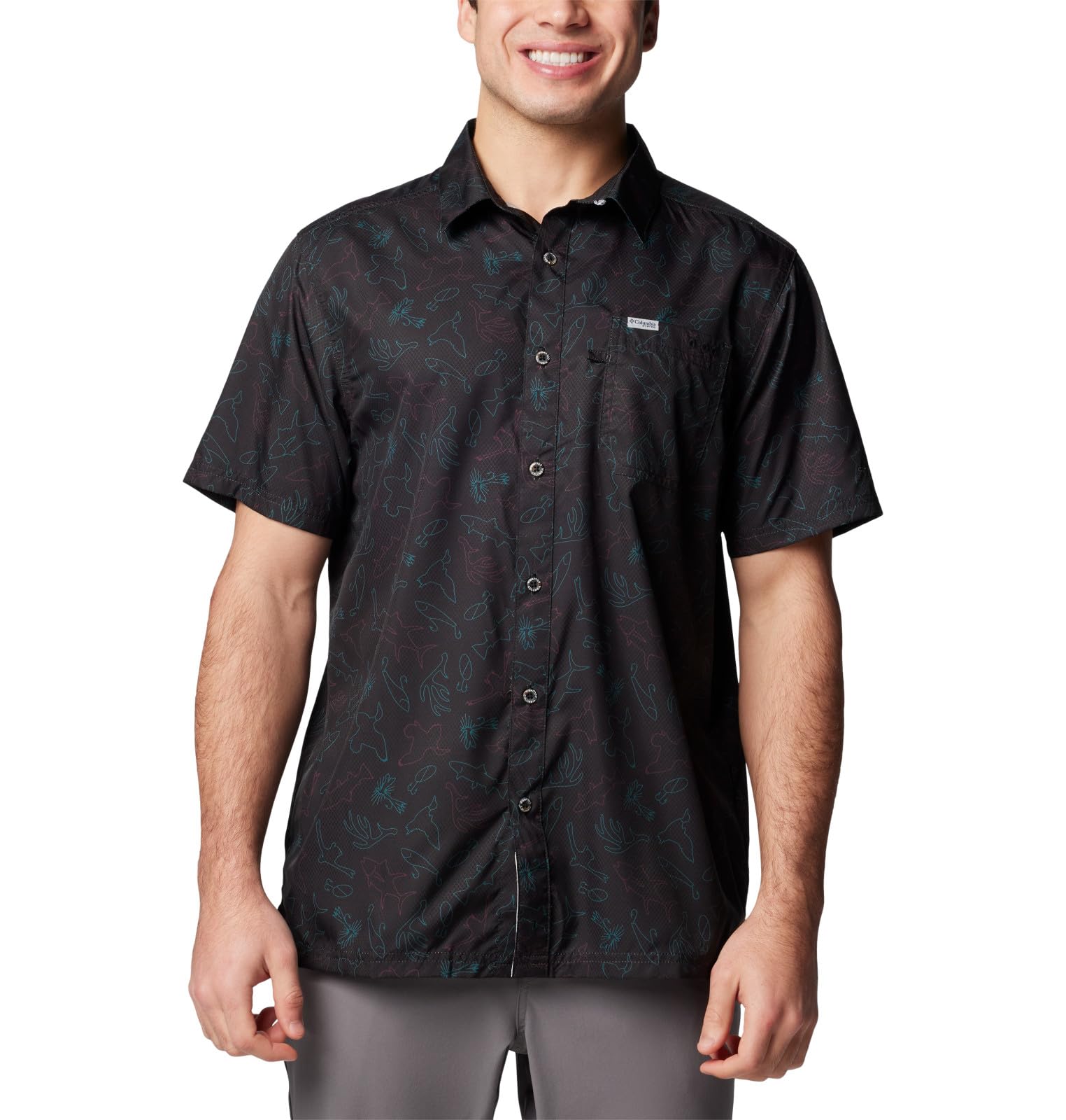 Columbia Men’s Super Slack Tide Camp Shirt, Black Casted N Blasted, X-Large