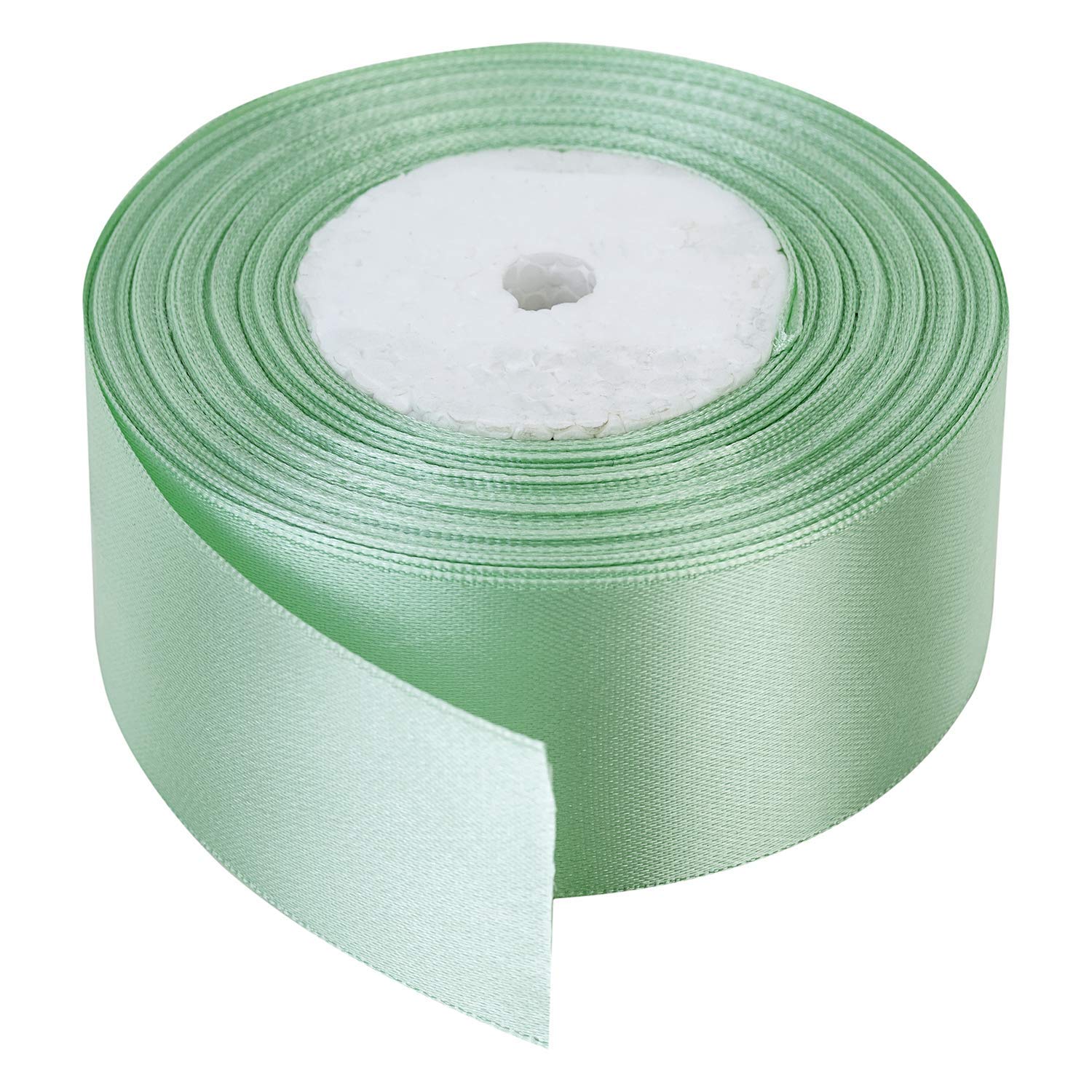 Trimming Shop 40mm Double Sided Satin Ribbon 25 Metres Roll - 100% Polyester Craft Ribbon for Gift Wrapping, Bow Making, Sewing, Wedding Decoration, Hair Accessories & DIY Crafts, Mint Green