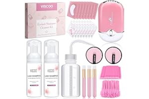 VISCOO Eyelash Shampoo for Eyelash Extension Kit, Eyelash Extension Cleanser with Lash Fan, Wash Bottle, Clean Mousse, Mascara Brush, Cleansing Brushes, Makeup Removal Wipes, Lash Shampoo for Salon and Home Use