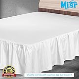 Premium 100% Egyptian Cotton (White Ruffled - Queen) Bed Skirt 15" Drop Length Hotel Collection Long Staple Durable Comfortable - by MISR