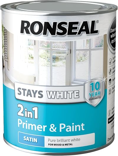 Ronseal Stays White 2 in 1 Primer Paint Satin 750ml Wood Drip Resistant
