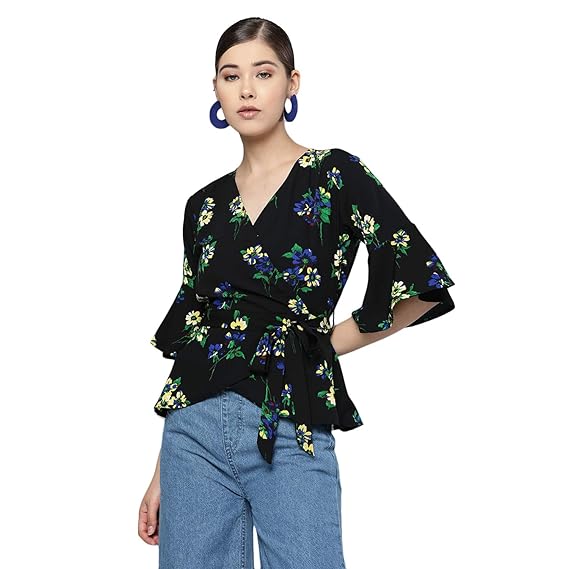 black wrap peplum top