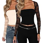 JOKELAMB Women Lace Bolero Shrug See Through Floral Cardigan Sheer Mesh Cropped Y2K Going Out Tops