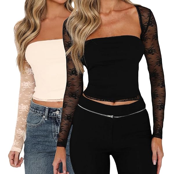 Women Long Sleeve Lace Top Y2k Crop Top and Shrug Set Mesh Floral