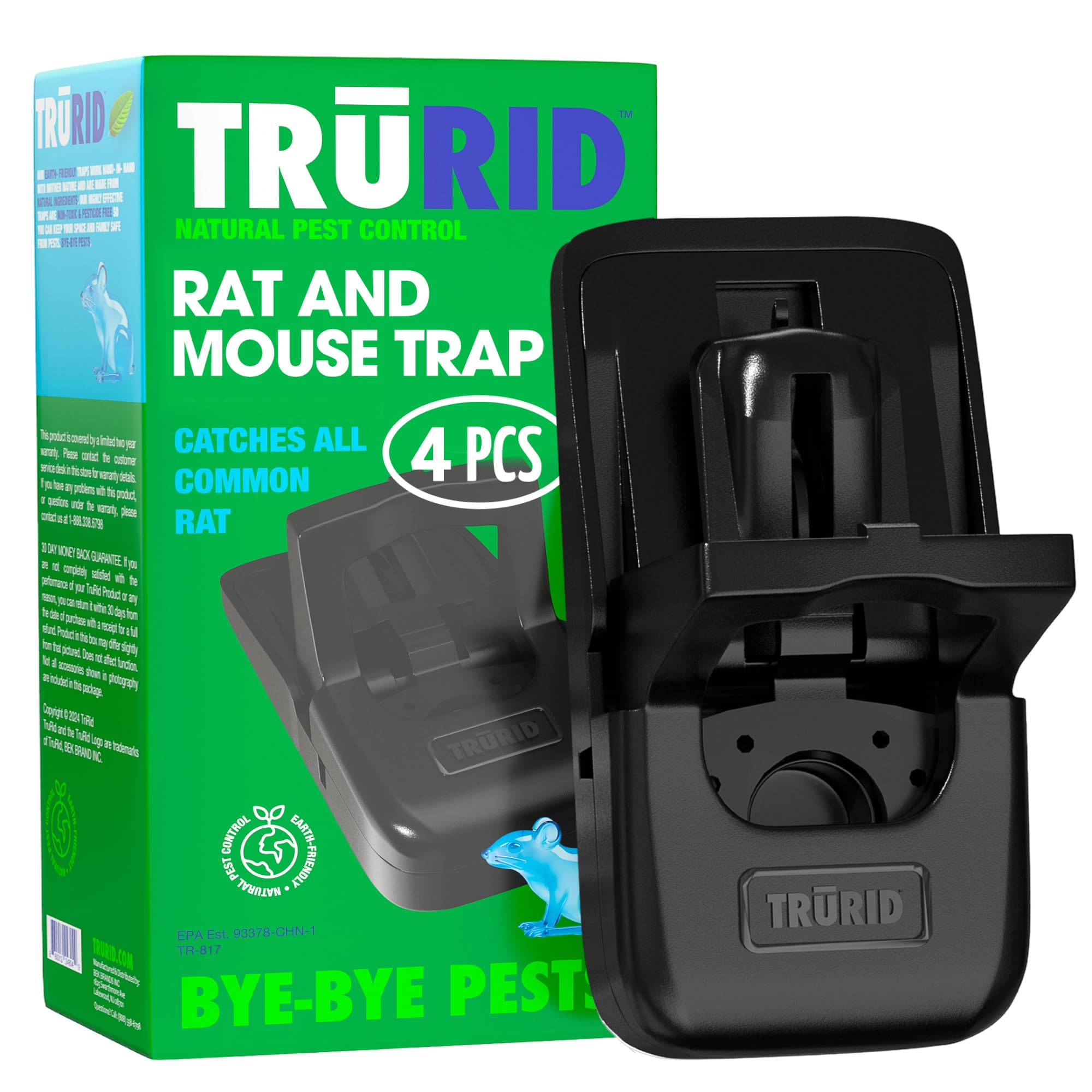 Photo 1 of Rat Traps Indoor & Outdoor – 4 Pack Snap Traps for Rats & Mice – Reusable, Touch-Free, Instant Kill Rodent Control – Heavy-Duty Spring Pest Catcher for Home & Garage