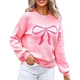 Women Cute Bow Sweater Y2k Long Sleeve Crew Neck Knit Sweaters Aesthetic Pullover Top