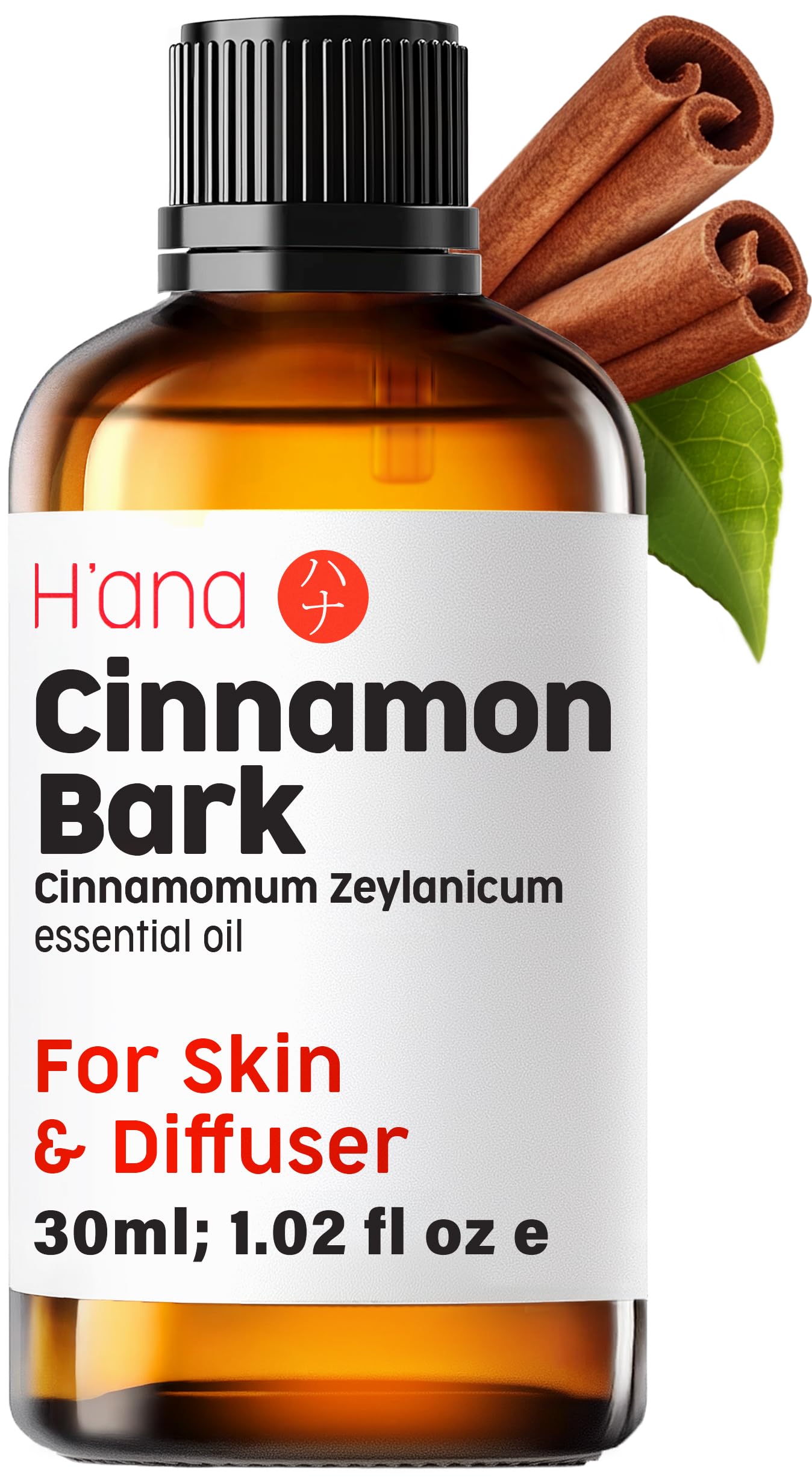 H’ana Cinnamon Essential Oil - 100% Pure Cinnamon Bark Oil for Diffuser, Skin, Aromatherapy, Bath Bombs, Soaps and Candles (30ml)